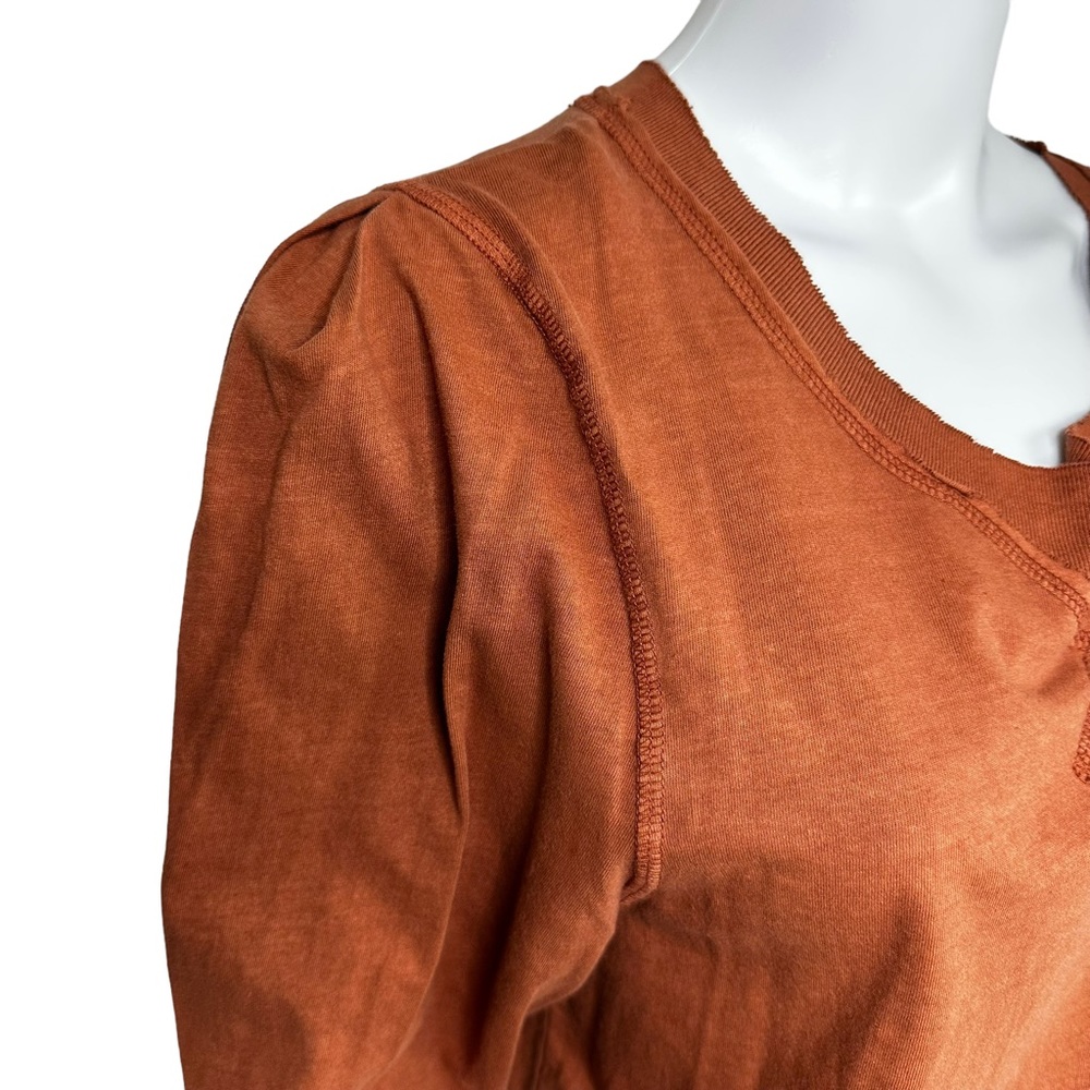 We the Free Clover Puff Shoulder Top Size XL Burnt Orange Mesa Curved Hem - Picture 7 of 13